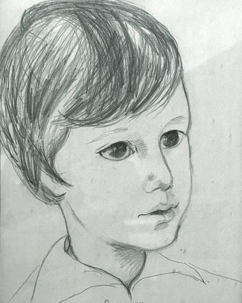 Ritratto a matita di bambino, firmato Oretta Rangoni Machiavelli, Roma 1958.